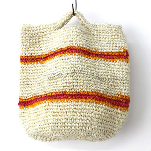 サイザルかぎ編みバッグ9x12 サンドウィッチボーダー 生成xオレンジxピンク 21SS一点 @5600→4480
