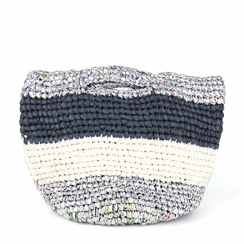 【SALE】プラスチックかぎ編みバッグ10インチ グレーxシルバーx白 @5000→2500