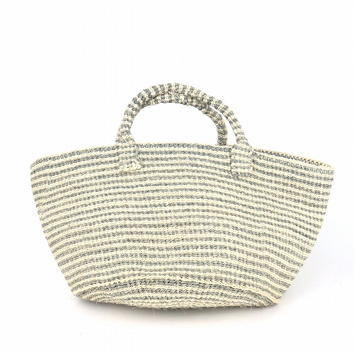 サイザルバッグ12x8 細ボーダーハンドルボーダー 生成xグレー