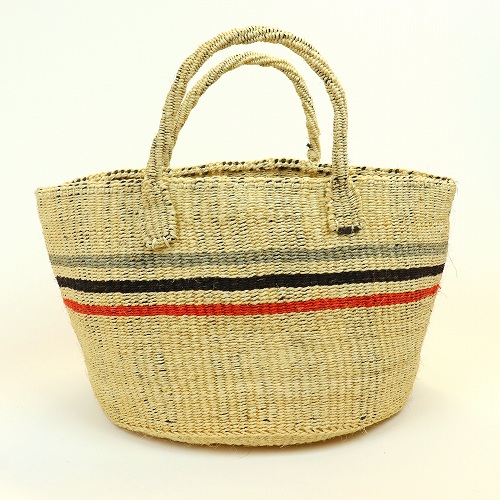 【SALE】サイザルバッグ12x8 カラフル細ボーダー 赤x黒xグレー @6800→4500