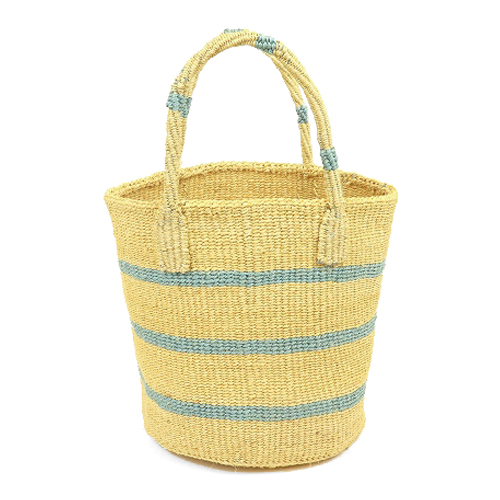 サイザルバッグ9インチ共手 ボーダーハンドル クリームxサックス