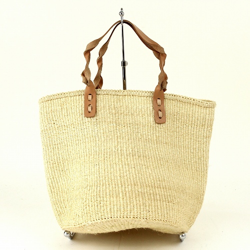 サイザルバッグ9インチ 平革クロスハンドル 生成