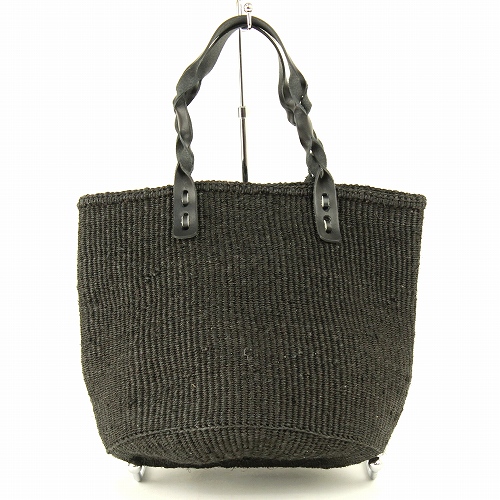 サイザルバッグ9インチ 平革クロスハンドル 黒