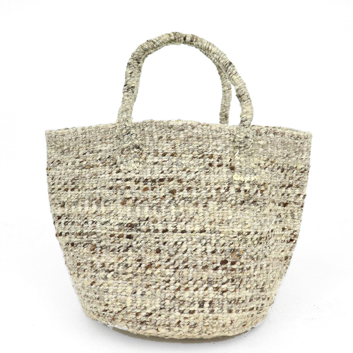 羊毛サイザルバッグ9インチ共手 ミックスグレー