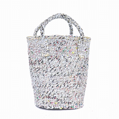 ホワイトシルバーサイザルバッグ6x8 ハンドル短