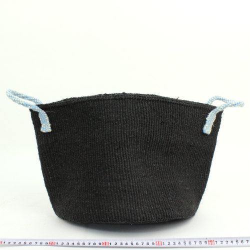 サイザルインテリアかご12インチ アクリルサイザル短ハンドル 黒x生成サックスハンドル 21SS一点 @7000→5600