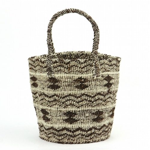 オール羊毛サイザルバッグ10インチ共手 MIXハンドル 波ダイヤ MIXグレーx焦げ茶x生成