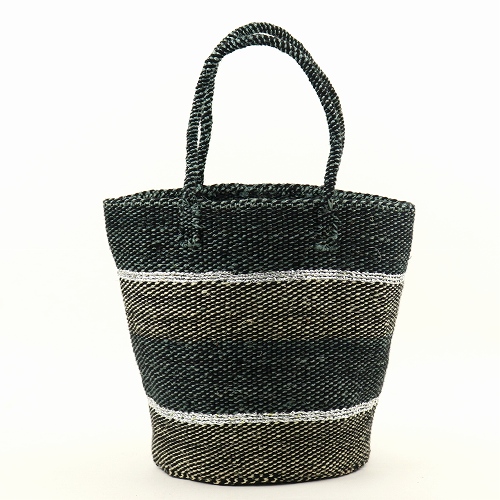 アクリルシルバーサイザルバッグ10x12共手 MIXハンドル MIX細スト黒x生成xグレーxシルバー