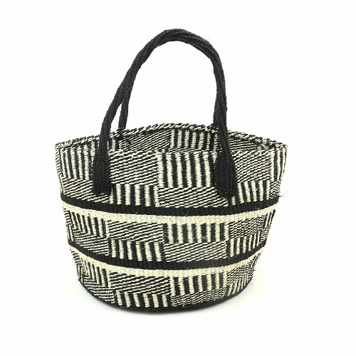 サイザルバッグ10x8共手 ボックス 黒x生成