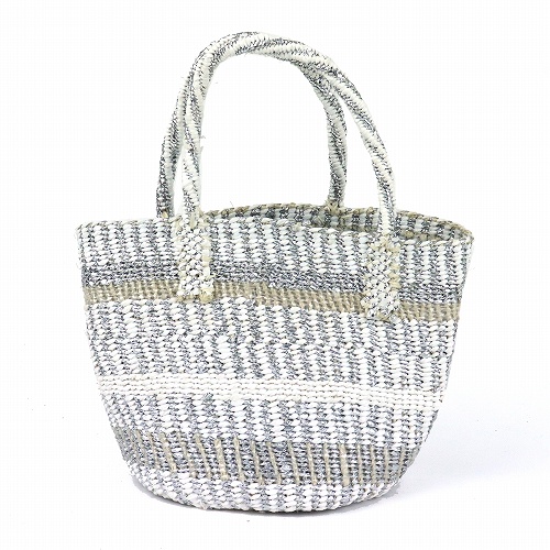 プラスチックサイザルバッグ0x11共手丸底 スタンディングストライプ クリアxプラチナx白