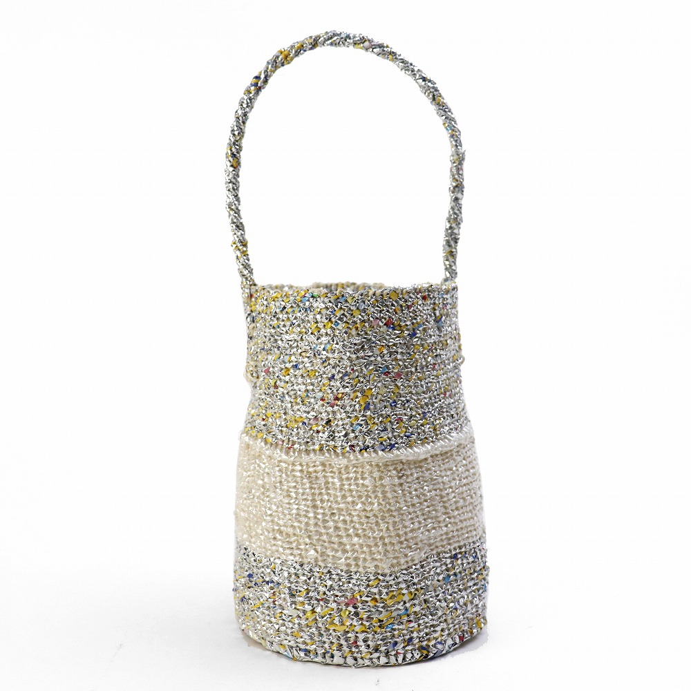 プラスチックサイザルかご6x8 ミルク缶 ワンハンドル シルバーxクリア