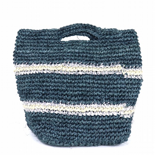 サイザルプラスチックかぎ編かご10x6x12楕円続ハンタイダイボーダーグレーxプラチナx生成