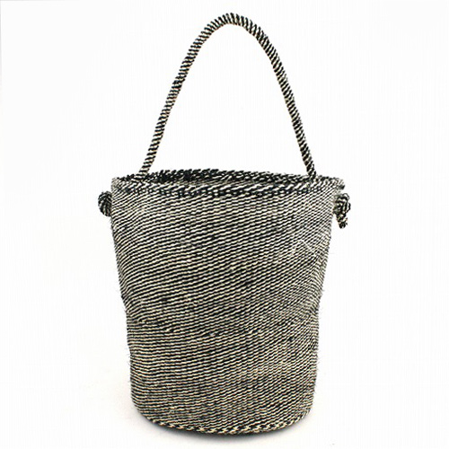 サイザルバッグ10x12 ミックス サイザル一本丸ハンドルノットミックス 生成x黒