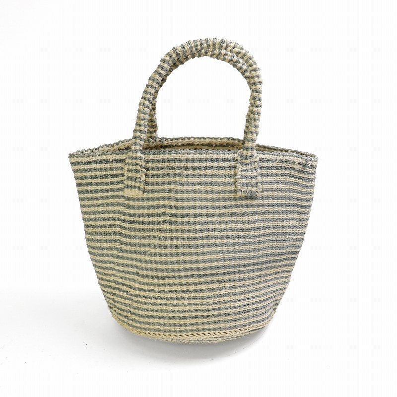 サイザルバッグ8インチ 細ボーダー 生成xグレー