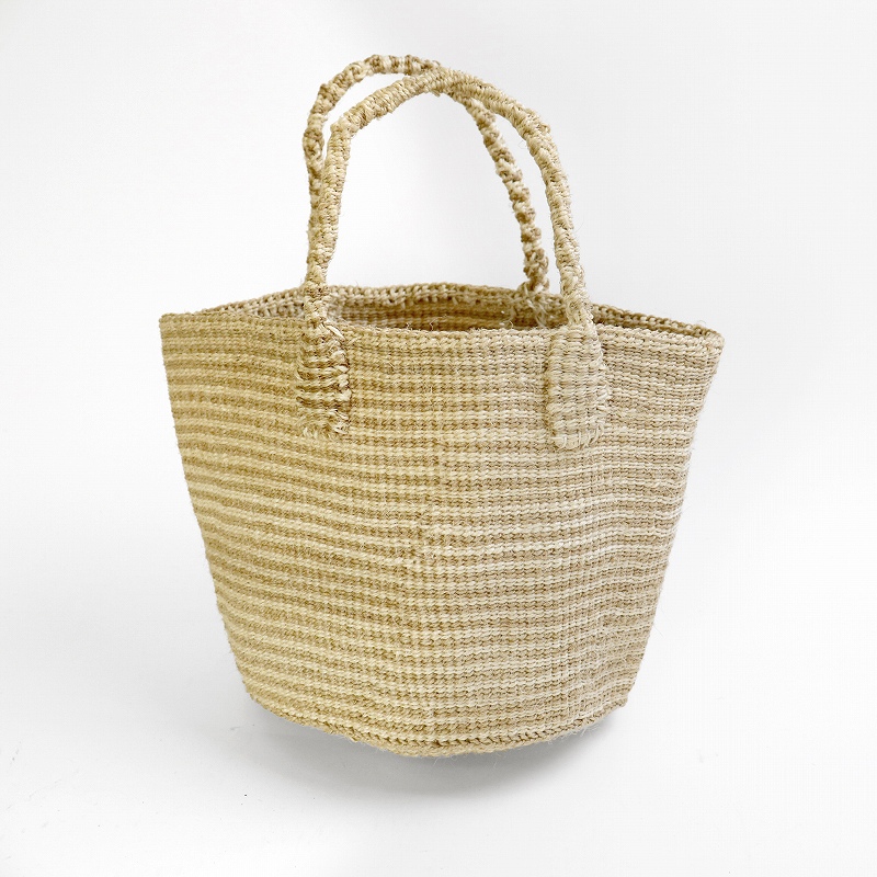 サイザルバッグ8インチ 細ボーダー 生成xカーキ