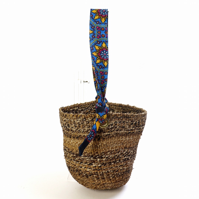 バナナバスケット 丸底 小 アフリカ布ハンドル