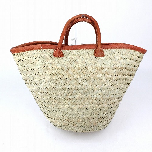 ウガンダ水草 丸革ハンドル茶 革縁