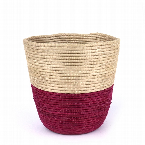 ルワンダサイザルキッチンかご ツートーン 小 赤xカーキ