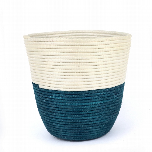 ルワンダサイザルキッチンかご ツートーン 小 緑x生成