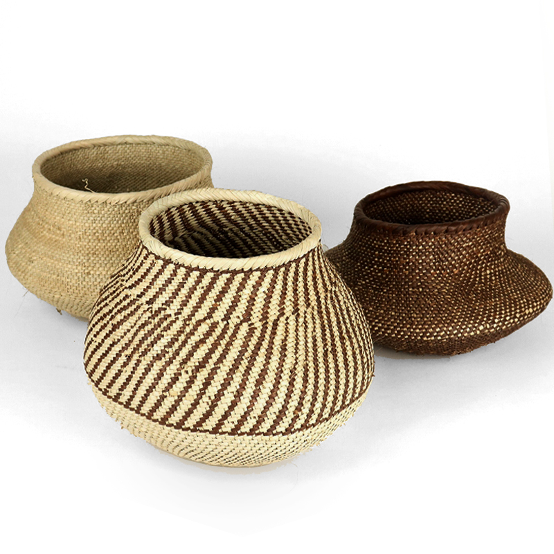 トンガビンガ壺形かご 高さ20CM 幅狭  柄アソート