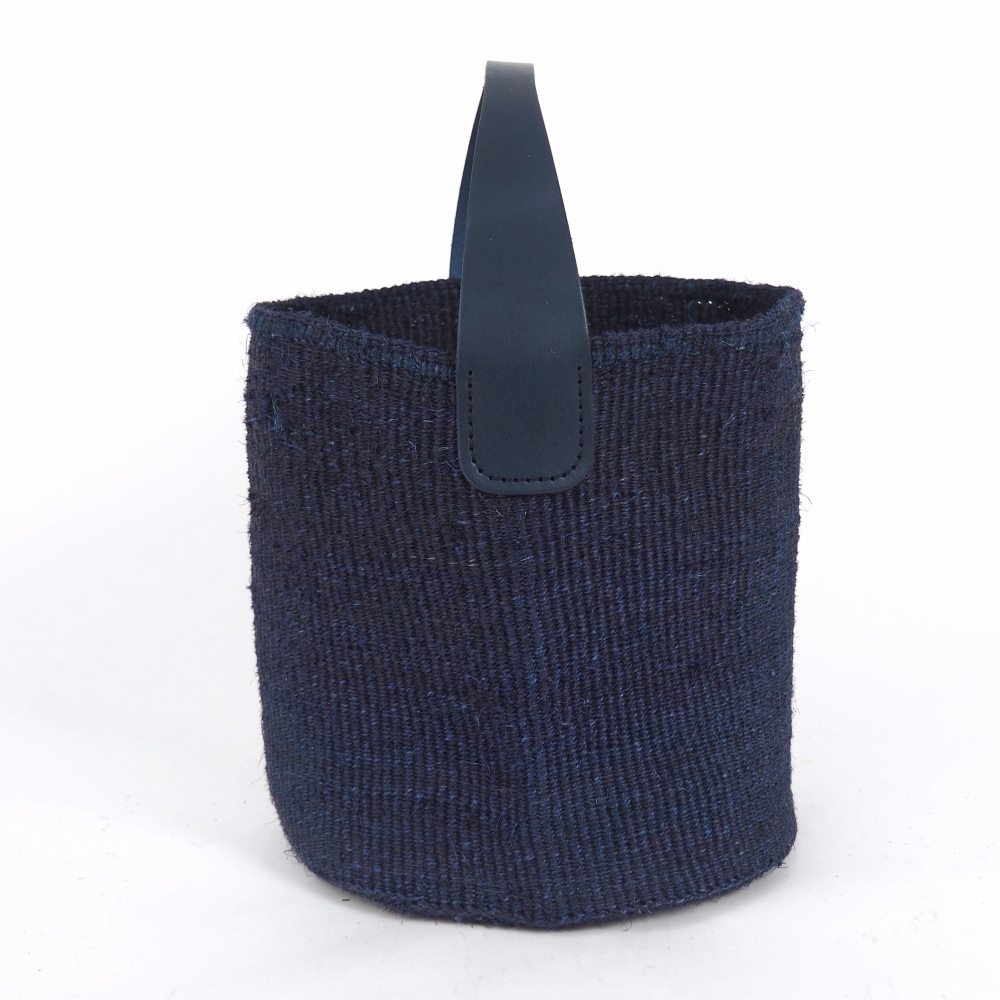 サイザルバッグ9インチ 平革ワンハンドル濃紺 濃紺
