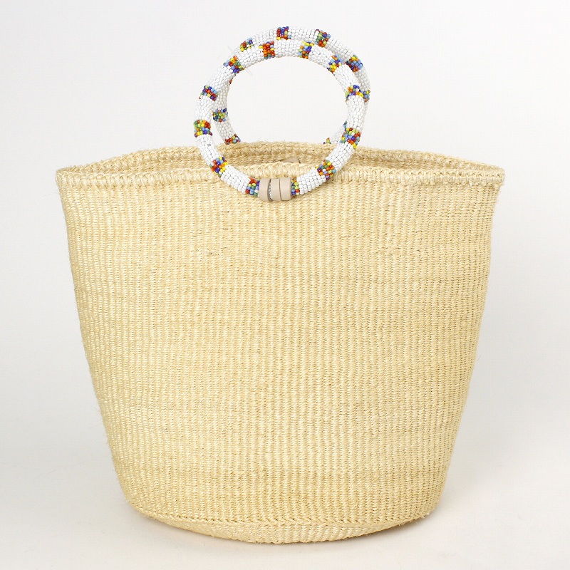 サイザルバッグ9インチ ビーズリングハンドル大白マルチ 生成