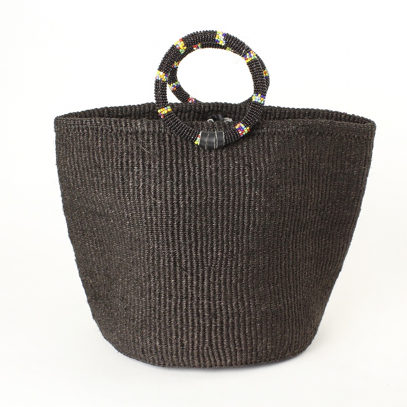 サイザルバッグ9インチ ビーズリングハンドル大黒マルチ 黒
