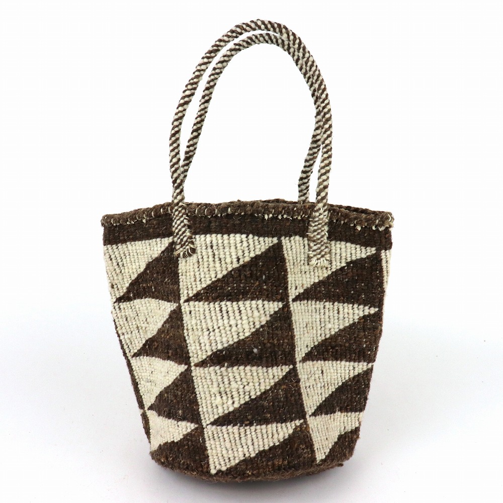 オール羊毛サイザルバッグ共手9x11 フラッグ 生成x焦げ茶