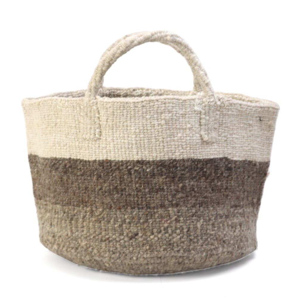 オール羊毛サイザルバッグ共手12x8 ボーダー ミックスグレーx焦げ茶x生成