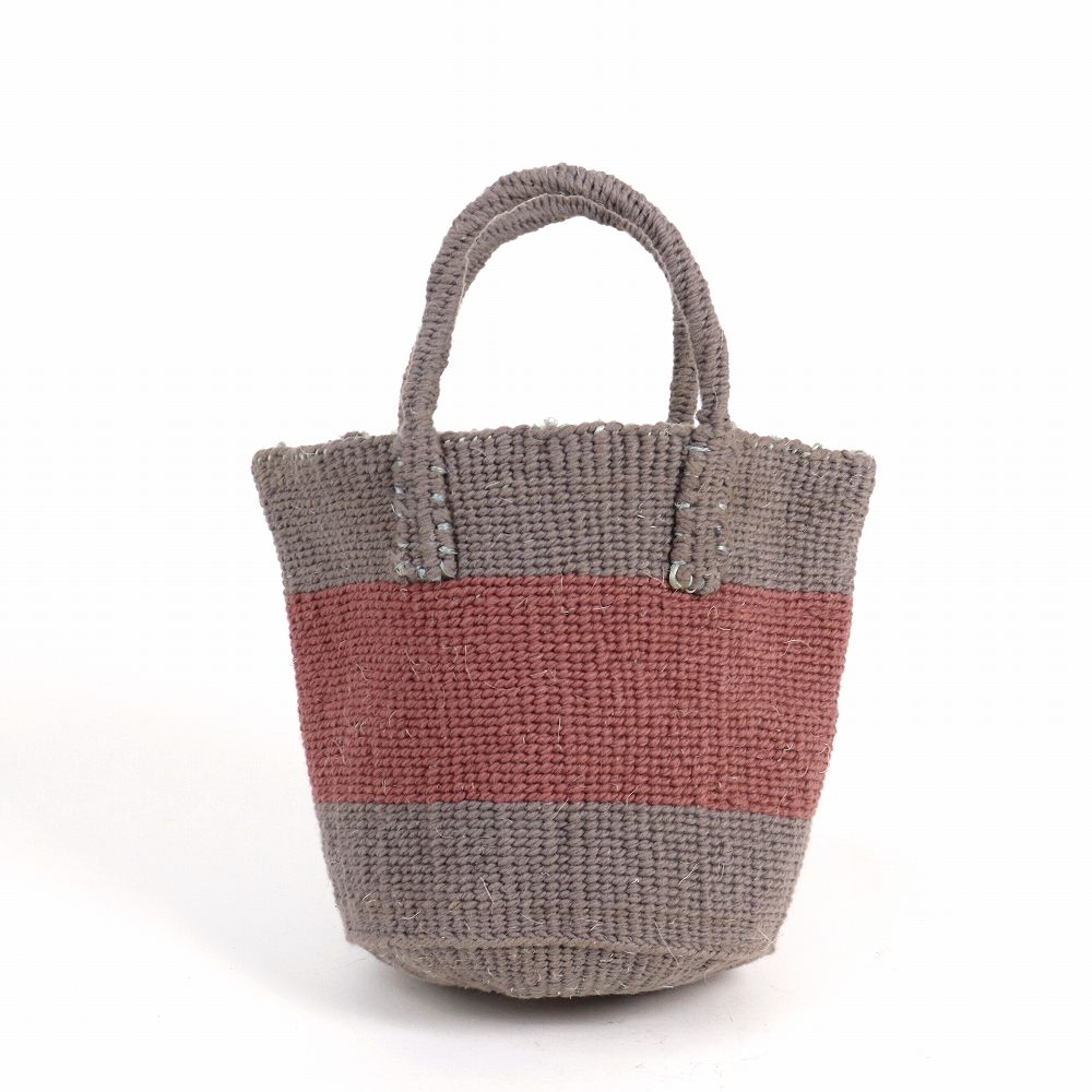 オールオーガニックコットンサイザルバッグ共手 ミニ ボーダー グレーx薄茶