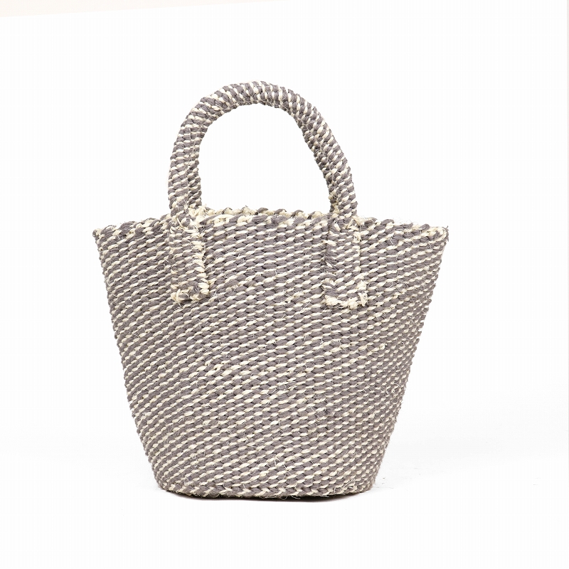 オーガニックコットンサイザルバッグ共手 ミニ ミックス グレーコットンx生成サイザル