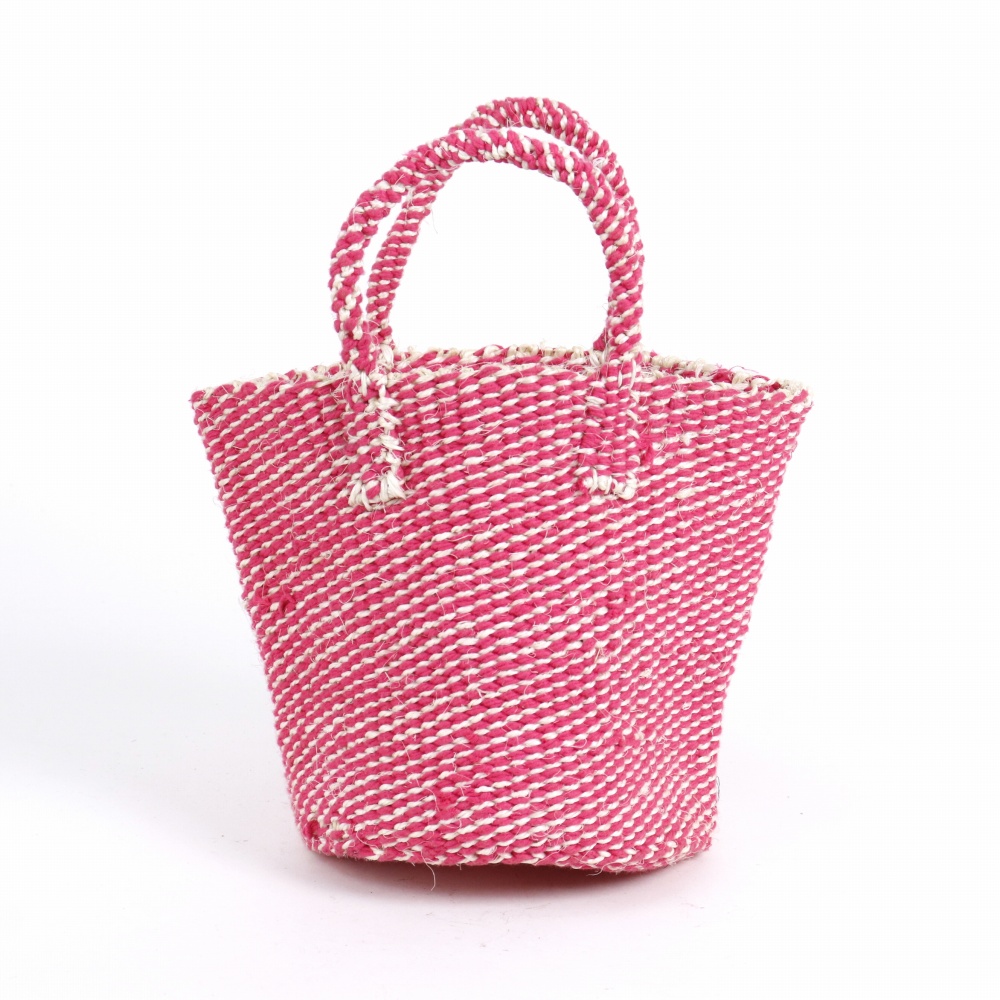 オーガニックコットンサイザルバッグ共手 ミニ ミックス ピンクコットンx生成サイザル