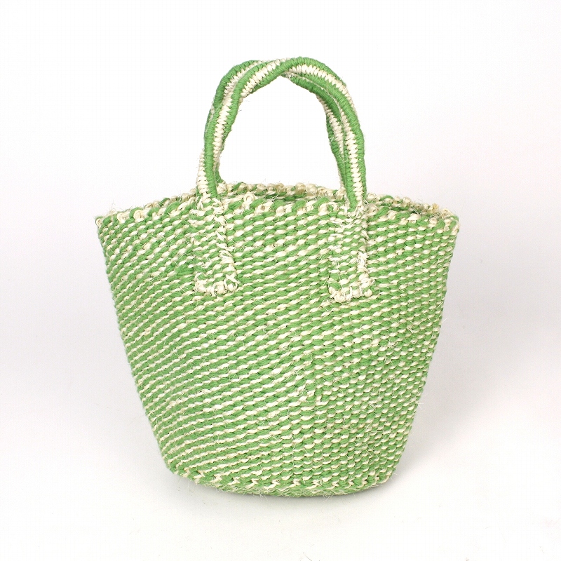 オーガニックコットンサイザルバッグ共手 ミニ ミックス 緑コットンx生成サイザル