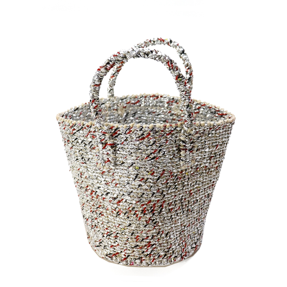 アップサイクルプラサイザルバッグ共手 ミニ 無地 シルバー