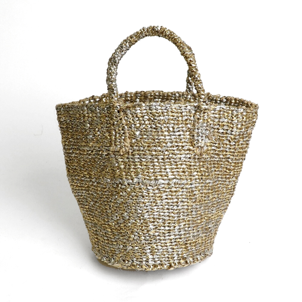 プラスチックサイザルバッグ共手 ミニ 無地 ゴールド