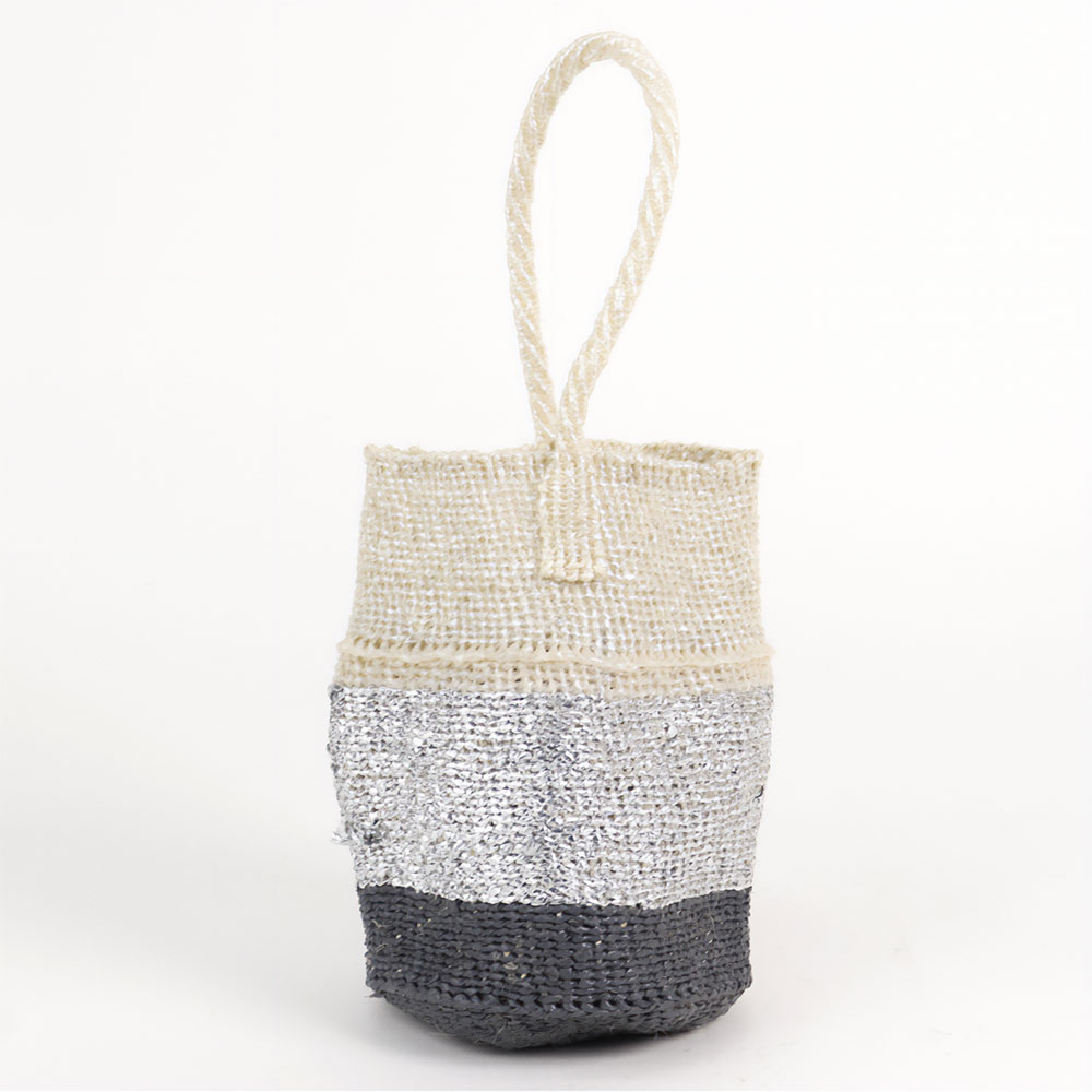 プラスチックサイザルかご6x8 ミルク缶 スリーカラーズ ワンハンドル グレーxプラチナxクリア