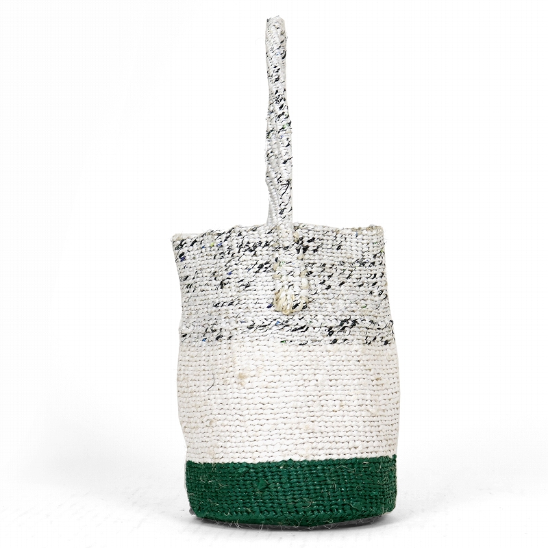 プラスチックサイザルかご6x8 ミルク缶 スリーカラーズ ワンハンドル 緑x白xマルチホワイト
