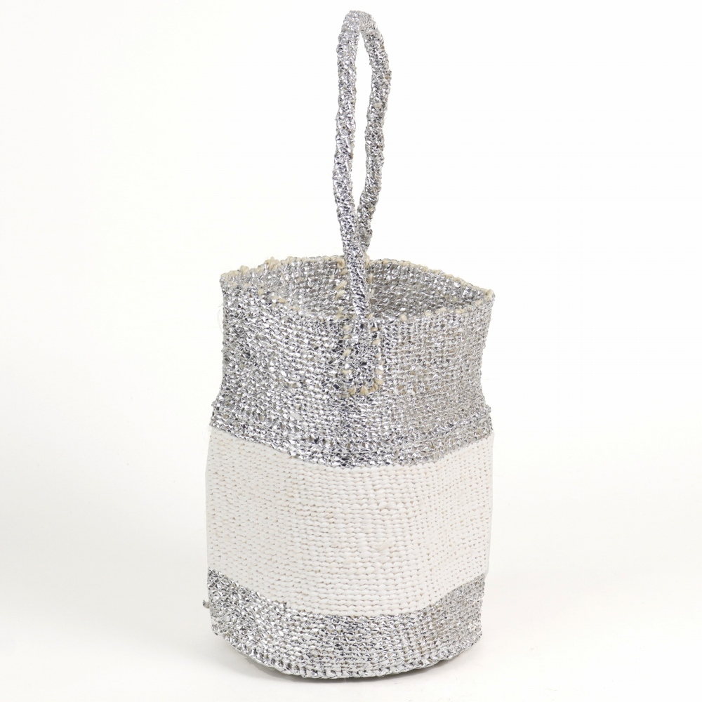 プラスチックサイザルかご8x10 ミルク缶 ワンハンドル プラチナx白