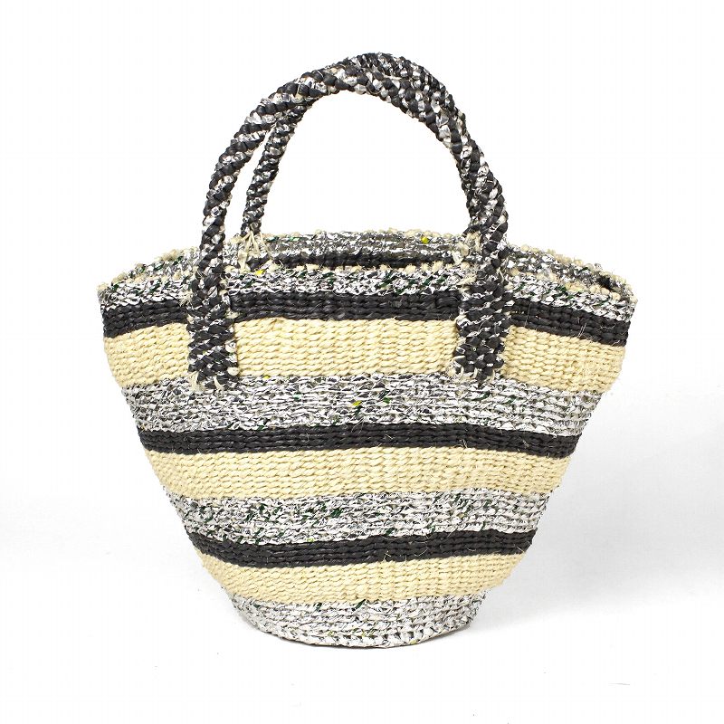 プラスチックサイザルバッグ共手5x8 オキクフォルム グレーxシルバーx生成サイザル