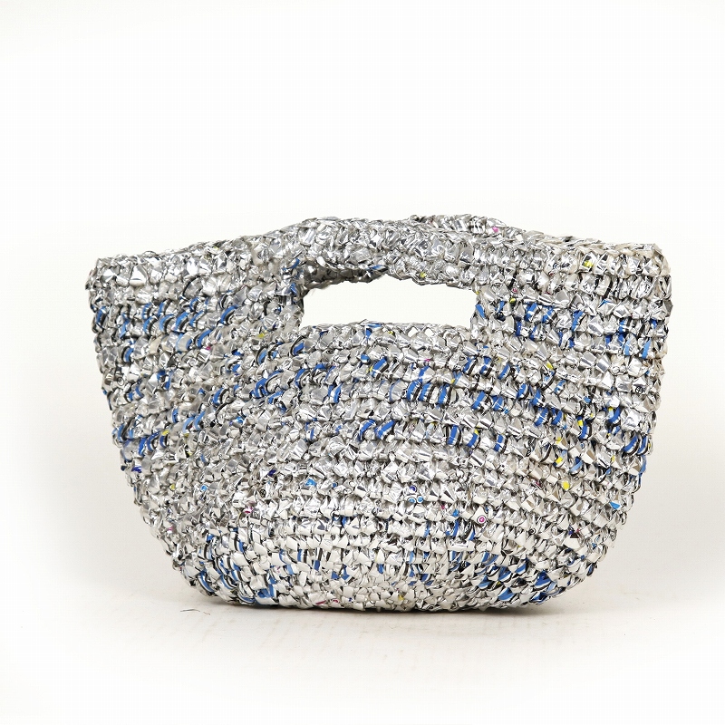 プラスチックかぎ編みバッグ10x8 ハンドルホール5x3 シルバー