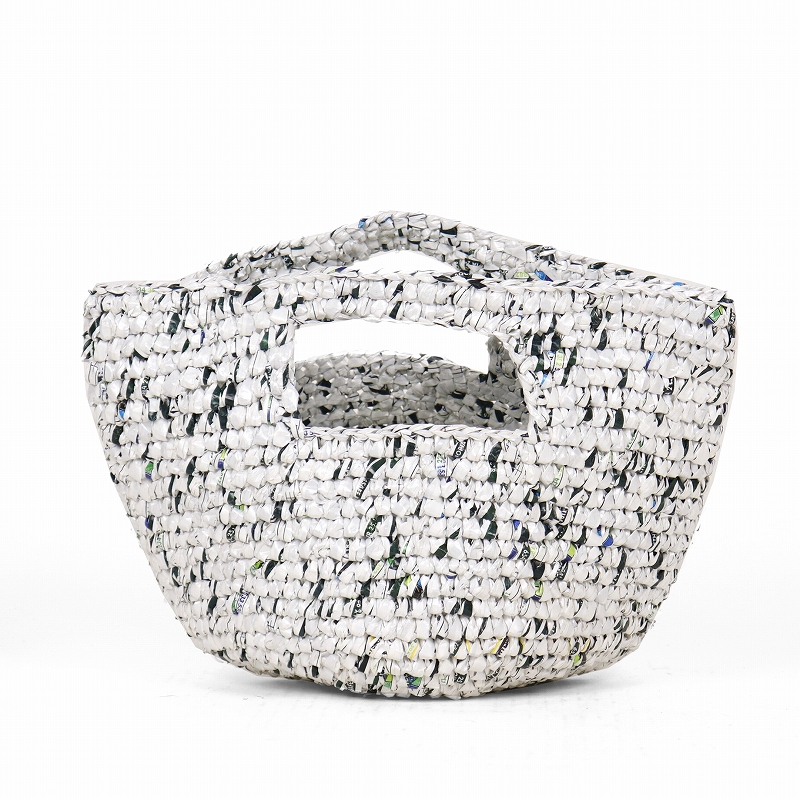プラスチックかぎ編みバッグ10x8 ハンドルホール5x3 マルチホワイト