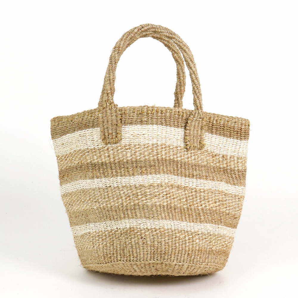 土染サイザルバッグ共手8x9 ミックスストライプ カーキxサンドベージュx生成 22SS一点 @5800→4640