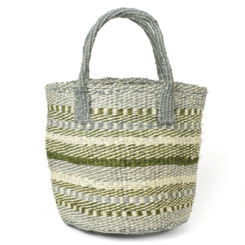 サイザルバッグ共手9インチ カラーズ グレーx生成xダークグリーンx生成