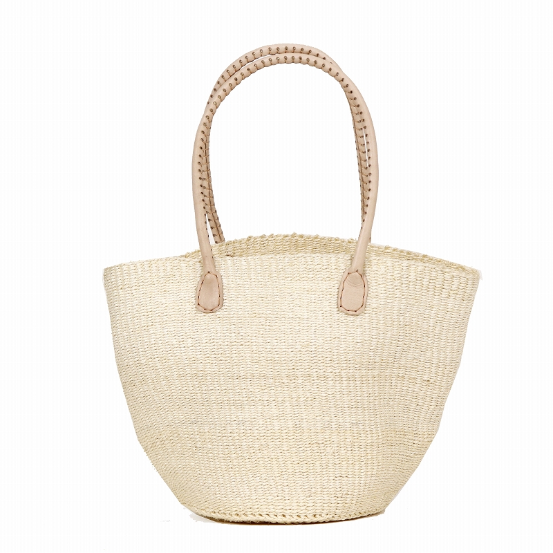 サイザルバッグ8x10 オキクフォルム 丸革ハンドル生成 生成