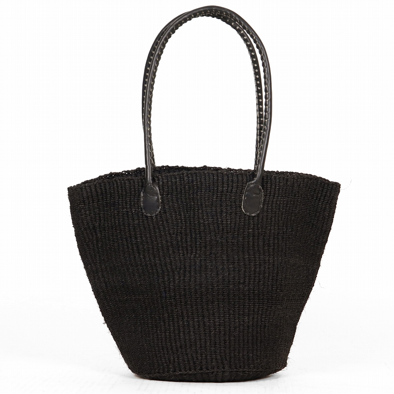 サイザルバッグ8x10 オキクフォルム 丸革ハンドル黒 黒