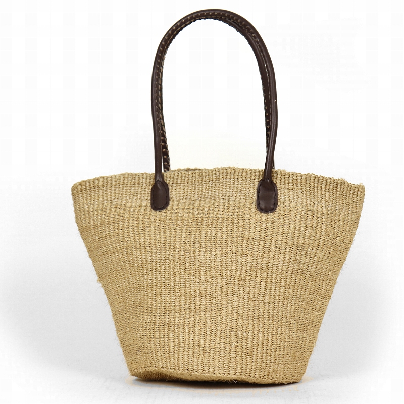 サイザルバッグ8x10 オキクフォルム 丸革ハンドル焦げ茶 カーキ