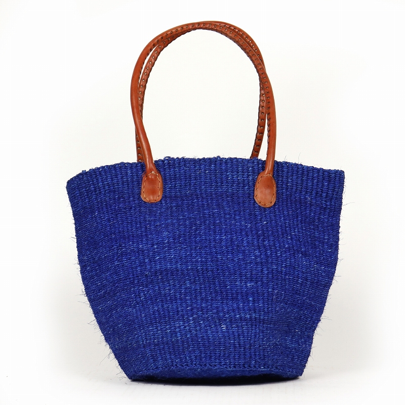 サイザルバッグ8x10 オキクフォルム 丸革ハンドル赤茶 濃紺