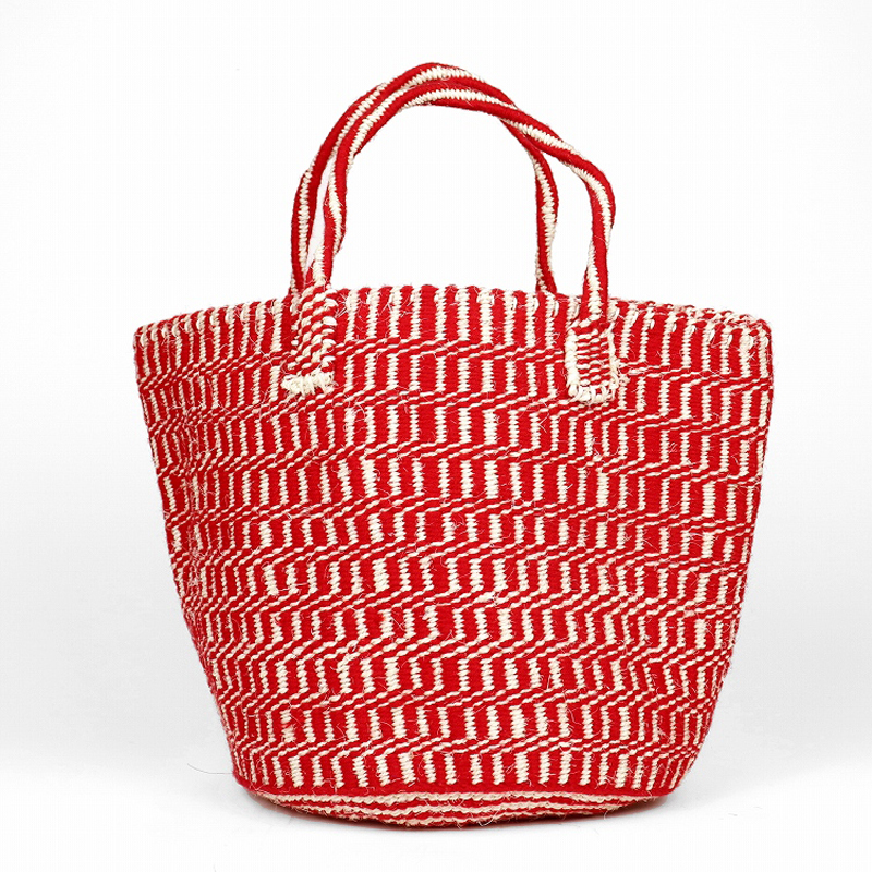 アクリルxサイザルバッグ共手10インチ スタンディングラインミックス 生成サイザルx赤アクリル