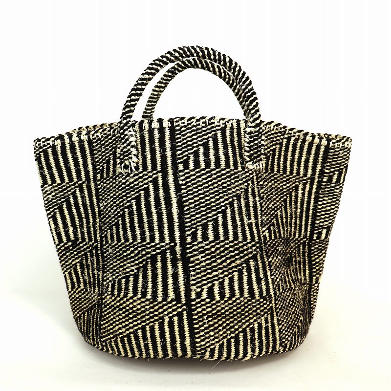 アクリルxサイザルバッグ共手12x10 ハンドル短 フラッグ 黒