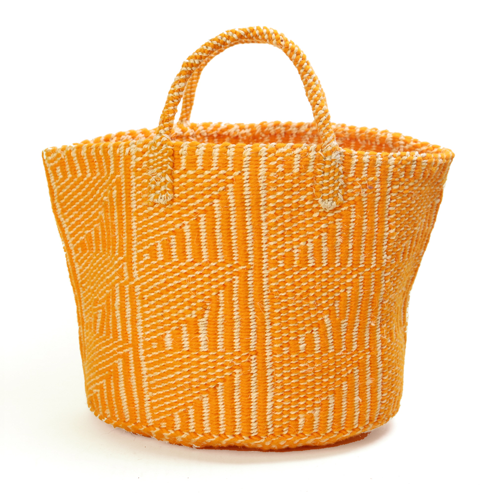 アクリルxサイザルバッグ共手12x10 ハンドル短 フラッグ オレンジ